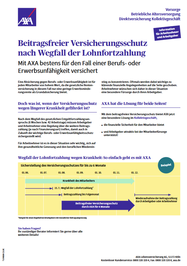 AXA Beitragsfreier Versicherungsschutz bei Berufsunfähigkeit (BU)